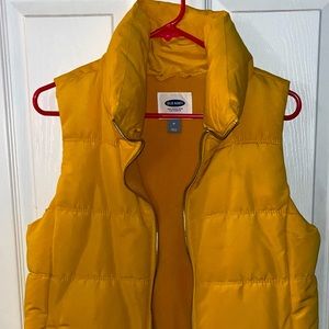 Old Navy puffer vest (mustard yellow).